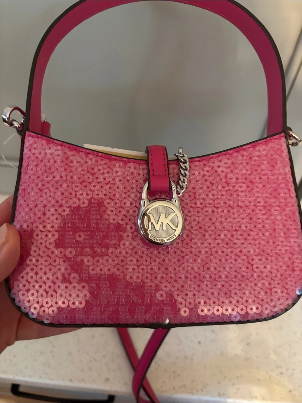 Michael Kors Hot Pink Lyra Dragonfruit Mini Sequin Crossbody Bag NWT
